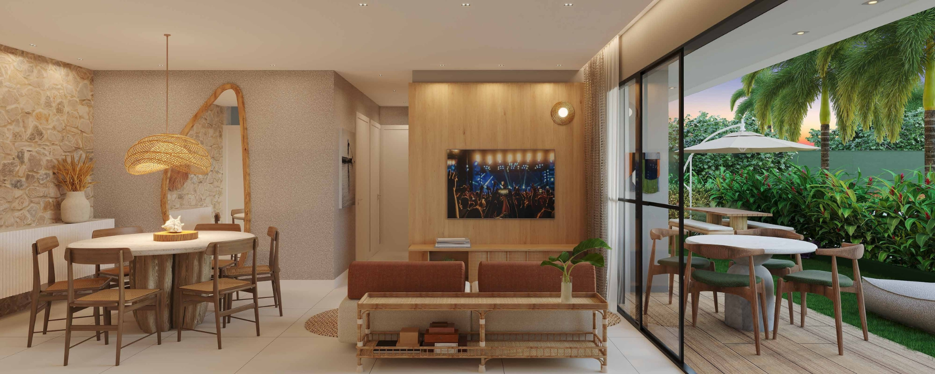 Living integrado com varanda gourmet do apartamento Maré