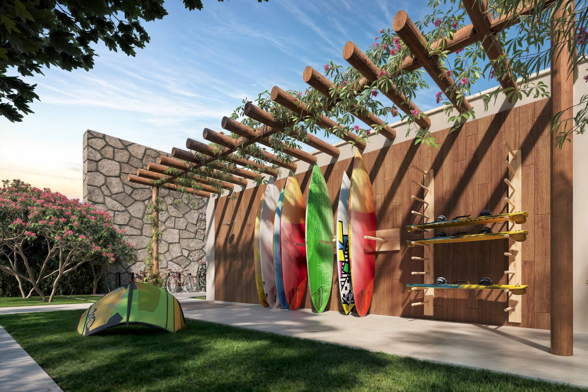 Guardaria de pranchas e bicicletário do Maré